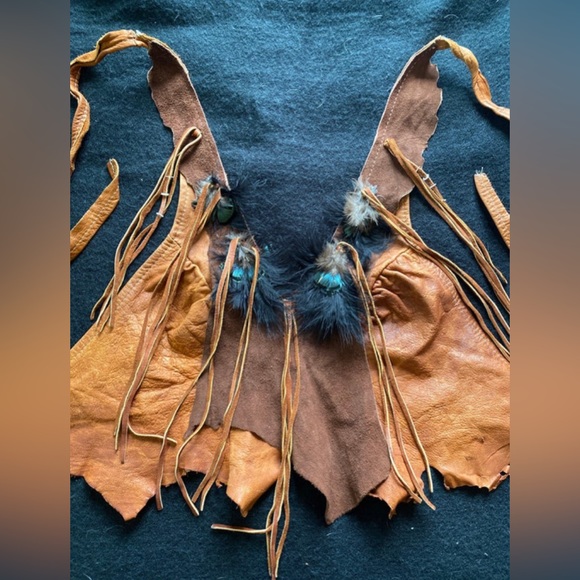 VTG 70’s Deerskin Halter Suede Genuine Leather Feather Handmade Top! - Picture 6 of 11